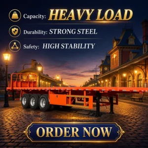 3-Axle 40 ft 45 ft Steel Flatbed Container Trailer 40 Ton with 12R22.5 Tires