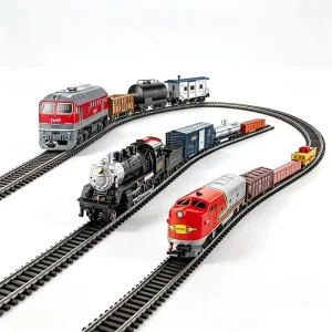 Diecast Railway Model Kit HO Scale Electric Vintage Steam Locomotive with Metal Tracks and Carriages