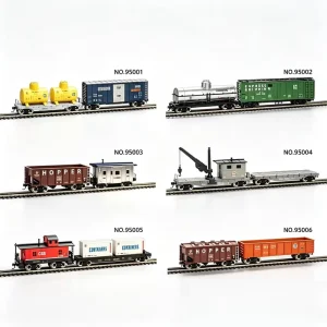 HO Scale 1/87 Model Train Freight Cars Set, 2 Pcs, Retro Railway Wagon Toys, Tanker Hopper Flatbed Caboose, Miniature Train Layout