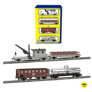 HO Scale 1:87 Railway Freight Wagon Set 4PCS with Metal Wheels