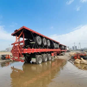 Three-Axle Flat Plate 40-Foot Container Semi Trailer High Strength Steel Transport for Port